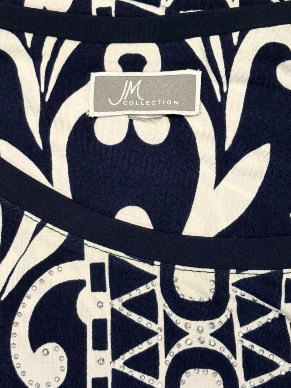 JM Collection Dressy Navy Blue & White Polyester Batwing Sleeve Flowy Blouse Lg - Picture 4 of 4
